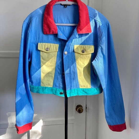 Current Mood Vintage 80’s Colorblock Denim Cropped Jacket Size M - Picture 4 of 9